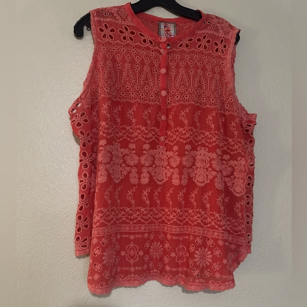 JOHNNY WAS SUZIE TANK EMBROIDERED FLORAL EYELET BLOUSE